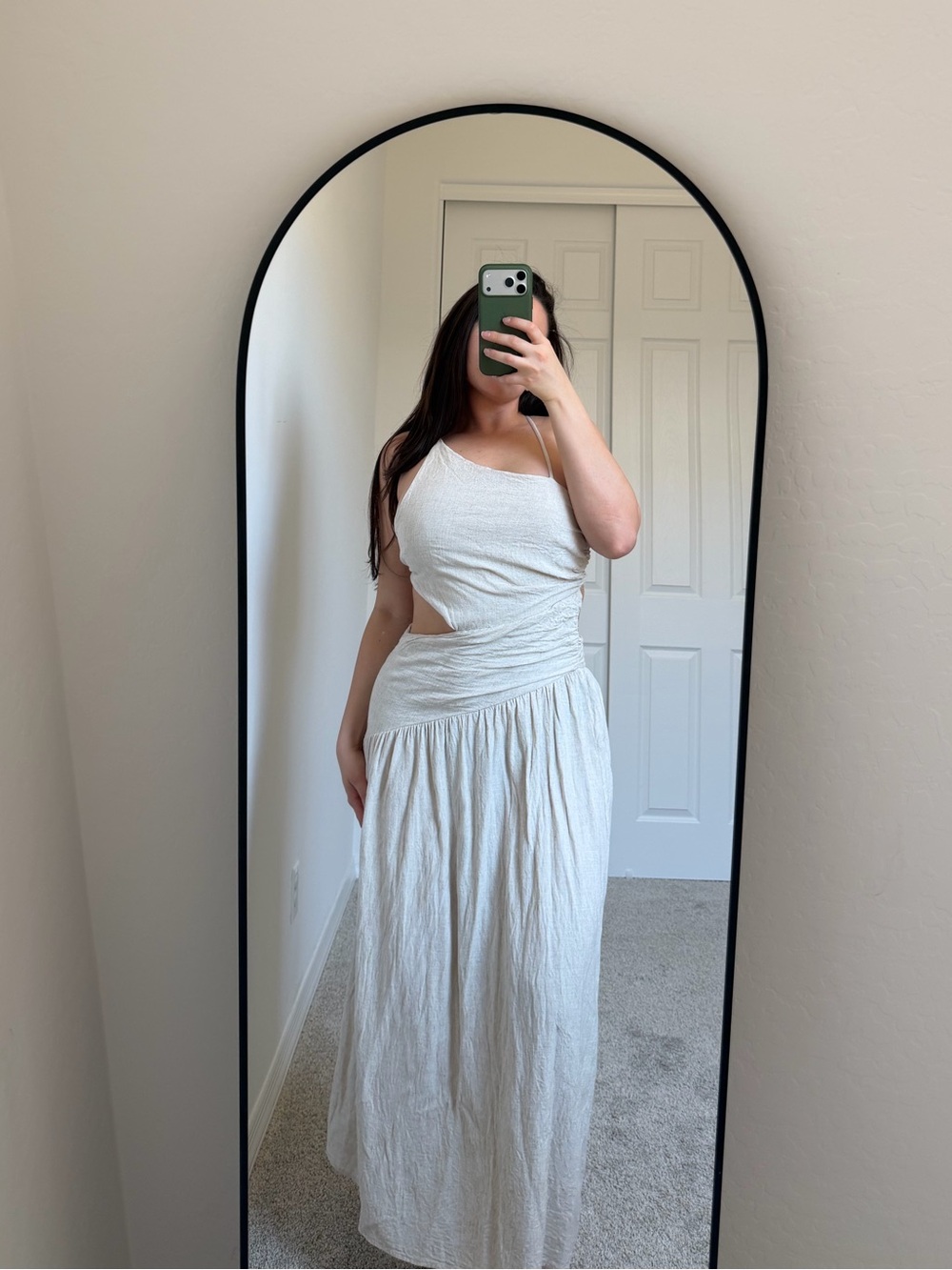 Asymmetric White Cutout Maxi Dress with Draped Waist
